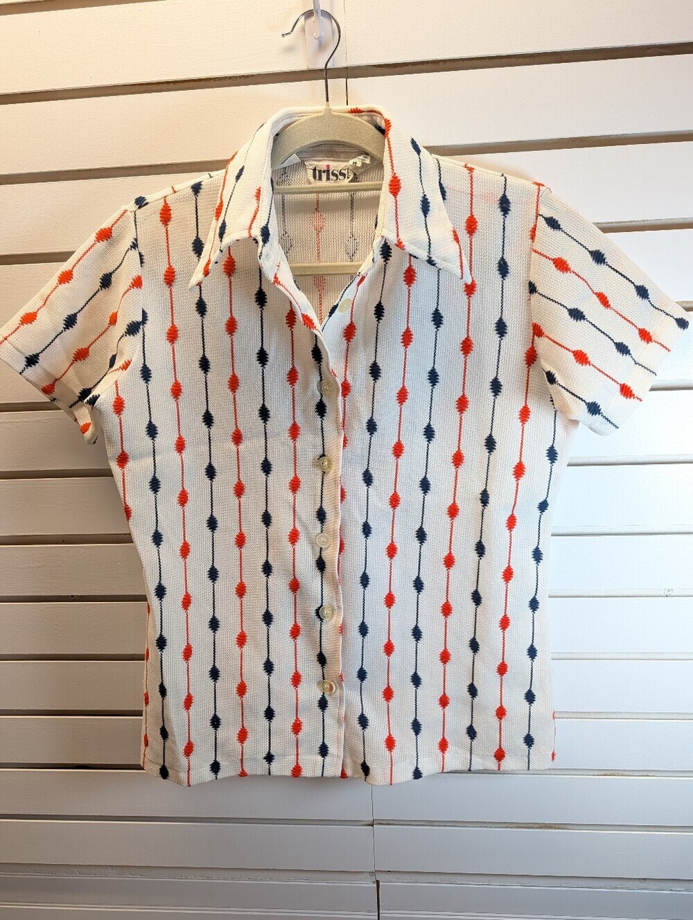 Vintage 1970's Trissi Button Front Shirt Sleeve Blouse Size Medium EUC